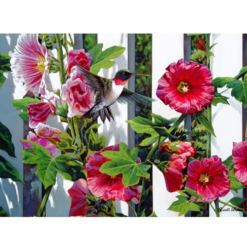 Gift Essentials 1000 Teile Puzzle, Hollyhocks und Kolibri entlang weißem Zaun, Puzzle für Erwachsene und Kinder von Gift Essentials