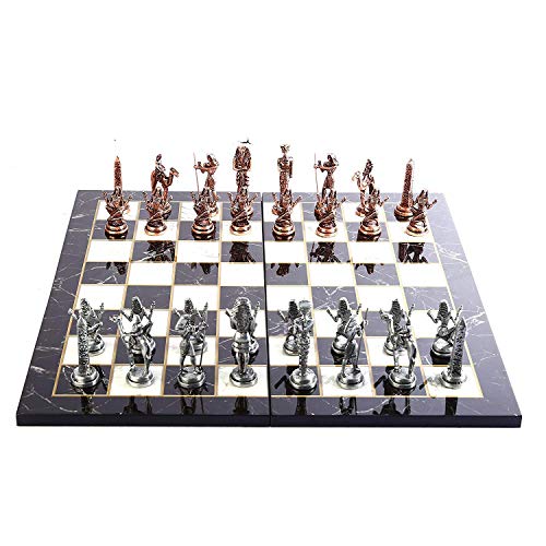 GiftHome Ancient Egypt The Pharaoh Antique Copper Figures Metal Chess Set for Adult, Handmade Pieces and Marble Design Wood Chess Board King 3.4 inc von GiftHome