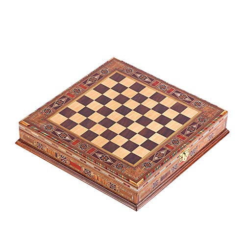 GiftHome Natural Solid Wooden Chess Board with Pearl Design Around Board and Storage Inside 15 x 15 x 2.5 inches (Just Board, Without Chess Pieces) von GiftHome