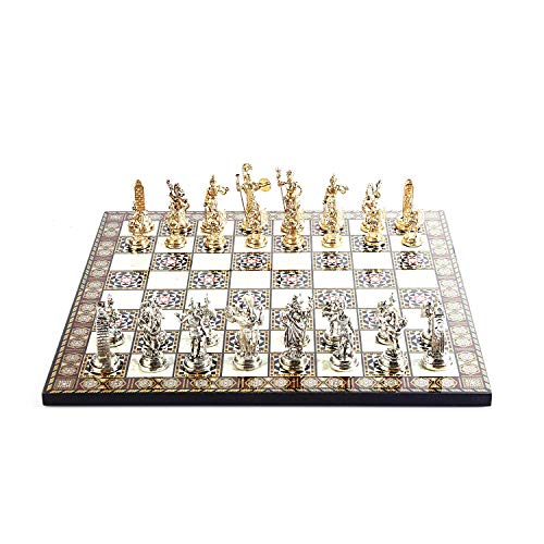 Historical Roman Figures Metal Chess Set for Adult, Handmade Cool Pieces and Mother-of-Pearl Patterned Wood Chess Board King 2.8 inc von GiftHome