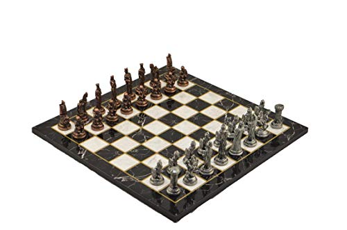 Metall-Schach-Set, historisches antikes Kupfer, Troy-Spartan-Figuren, handgefertigte Stücke und Marmor-Design, Holz-Schachbrett, König, 6,7 cm von GiftHome