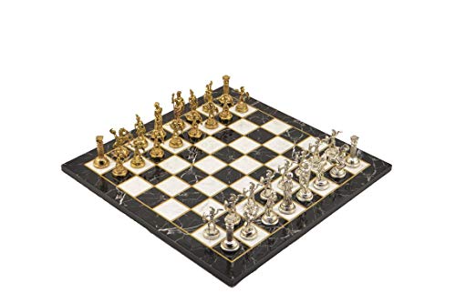 Metall-Schach-Set für Erwachsene, römische Figuren, handgefertigte Stücke und Marmor-Design, hölzernes Schachbrett, König, 7,1 cm von GiftHome