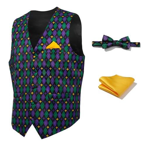 Giftdigger Mardi Gras Weste für Herren, Karnevalskostüm, Weste und Krawatte, Karnevals-Outfit für Herren, Weste und Fliege für Herren, Karnevalsweste und Fliege für Herren, Smoking-Weste und Fliege von Giftdigger