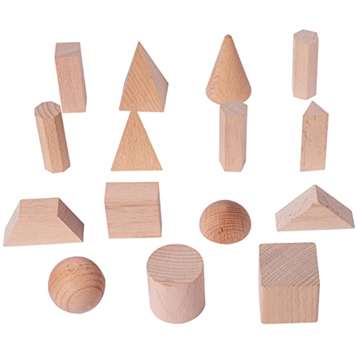 Giftik 15-teiliges Holz-Miniatur-Geometrie-Spiel-Set, 3D-Formen, Mathematik-Lehrmittel, geometrische Blöcke, pädagogisches Spielzeug (15 Stück) von Giftik