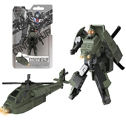 Giftik Fahrzeug Auto Transforming Roboter, Retro Zug Bagger Tank Vehilce Auto Action Figur Deformation Roboter für Unterhaltung Ornament Geschenk (Grüner Hubschrauber) von Giftik