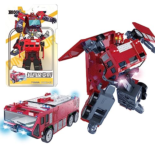 Giftik Fahrzeug Auto Transformer Roboter, Retro Zug Bagger Tank Vehilce Auto Action Figur Deformation Roboter für Unterhaltung Ornament Geschenk (Red Fire Truck) von Giftik