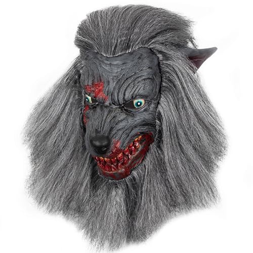 Giftik Realistische 3D-Tiermaske, realistische Wolfstier-Kopfbedeckung für Halloween, Kostüm, Party, Karneval, Cosplay, Requisite (Maske F) von Giftik