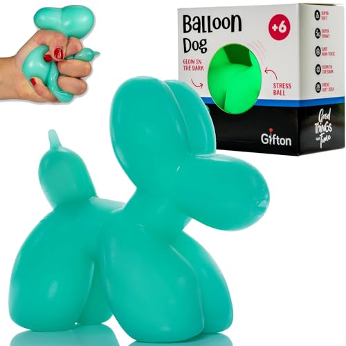 Gifton Glow in a Dark DNA Stress Balloon Dog - Squeeze Stress Relief Fidget Toy for Anxiety Autism ADHD Bad Habits - Sensory Stretchy Rubber Ball - Gift for Kids and Adults Men Women Boy Girl von Gifton
