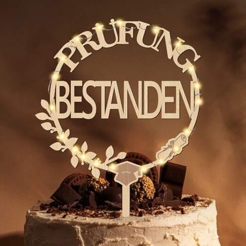 Giftota 2025 Abschluss Deko Cake Topper Prüfung Bestanden Holz mit LED Lichterkette - Tortendeko Graduation Deko - Abitur 2025, Matura, Bachelor Deko Giftota 2025 Abschluss Deko Cake Topper Prüfung Bestanden Holz mit LED Lichterkette - Tortendeko Graduation Deko - Abitur 2025, Matura, Bachelor Deko von Giftota