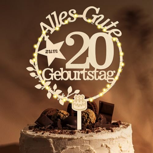 Giftota Cake Topper 20. Geburtstag Holz mit LED Lichterkette - 20. Geburtstag Deko Jungen Mädchen - Tortendeko 20. Geburtstagsdeko - Kuchen Deko für 20. Geburtstagsdeko Giftota Cake Topper 20. Geburtstag Holz mit LED Lichterkette - 20. Geburtstag Deko Jungen Mädchen - Tortendeko 20. Geburtstagsdeko - Kuchen Deko für 20. Geburtstagsdeko von Giftota