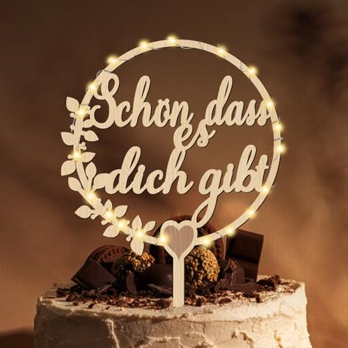 Giftota Geschenke für Frauen - Cake Topper Schön dass es dich gibt Holz mit LED Lichterkette - Tortendeko für Frauen Freundin Geburtstag Jahrstag - Ideal für DIY Personalisiert Geschenk Giftota Geschenke für Frauen - Cake Topper Schön dass es dich gibt Holz mit LED Lichterkette - Tortendeko für Frauen Freundin Geburtstag Jahrstag - Ideal für DIY Personalisiert Geschenk von Giftota