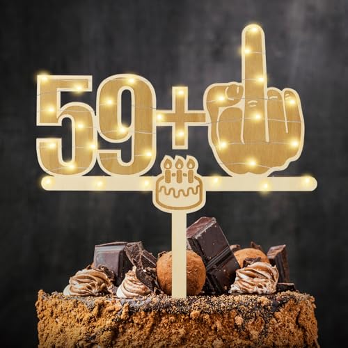 Giftota Lustige Cake Topper 60. Geburtstag Holz mit LED Lichterkette - 60. Geburtstag Deko - Tortendeko 60. Geburtstag - Kuchen Deko für 60. Geburtstag Frauen Männer von Giftota