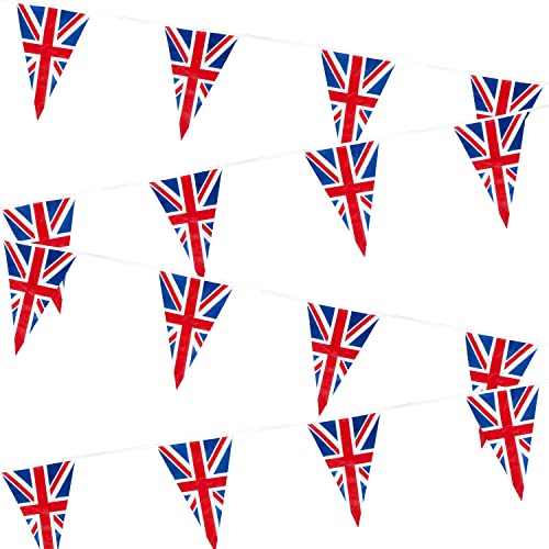 SHATCHI Riesige, 10 m, Flaggen, GB, Union Jack, Dreieck, Wimpelkette, Girlande, königliche Familie, Event, Party, Dekorationen, Straße, Wortspiel, BBQ, Einzelbett, Mehrfarbig, 10m/33ft with 25 Flags von SHATCHI