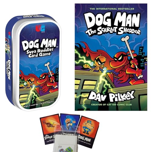 Dav Pilkey Dog Man The Scarlet Shedder Geschenkset enthält Hardcover-Buch #12, Dog Man Supa Buddies Kartenspiel und Charakterkarten (Serie fördert Einfühlungsvermögen, Freundlichkeit und Ausdauer) von Gifts by We 3 Books