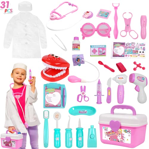 Arztkoffer Doktortasche Spielset Arztkoffer Kinder,Gifts2U 31 Teiliges Doktorkoffer mit Zubehör Stethoskop Thermometer Spritze Arzttasche und Arztkittel Zahnarzt Spielzeug für Kinder ab 3 Jahren von Gifts2U