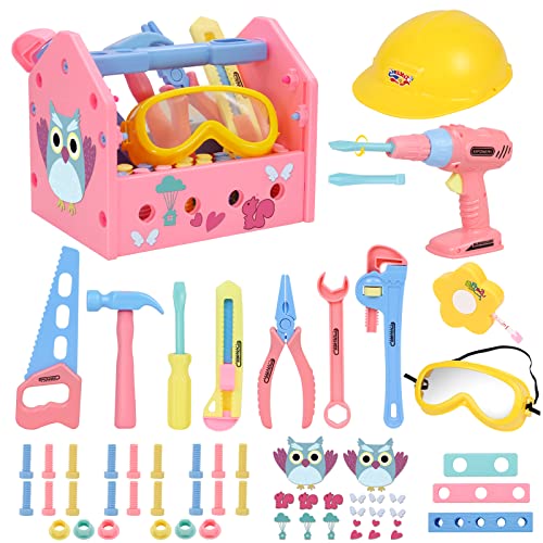 Werkzeugkoffer Kinder Werkzeug Set,Gifts2U Kinderspielzeug Spielzeugbohrer Baukappe Schutzbrille Werkzeugkasten Maßband Montessori Junge Mädchen Lernspielzeug Kinderwerkzeug 3 4 5 6 Jahre von Gifts2U