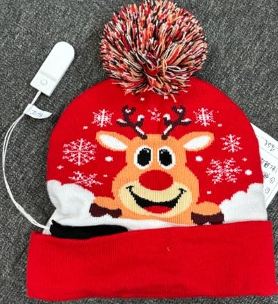 Giggling Getup 2 Stück beleuchtete Unisex-Weihnachtsmütze mit Bommeln, Schneemann-Mützen, Weihnachtsmützen für Erwachsene und Kinder, warme Strickmützen für Weihnachtsgeschenke von Giggling Getup