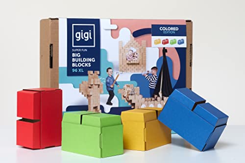 Gigi Bloks XL Gr. 96 Farbige Stapelbare und Ineinandergreifende Große Bausteine Kinder | Robuste Klemmbausteine & Leicht Montierbare Bauklötze Groß | Konstruktionsspielzeug für Jungen & Mädchen von Gigi Bloks