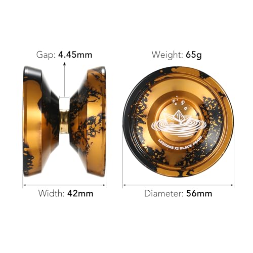 Gigicial Yoyo-Ball, 2 Stück, Aluminiumlegierung, rofessional, Nicht reagierender Yoyo-Ball mit Lagerschnüren, Aufbewahrungskoffer und Handschuh für Familien und Freunde (Schwarz, Gold und Blau) von Gigicial