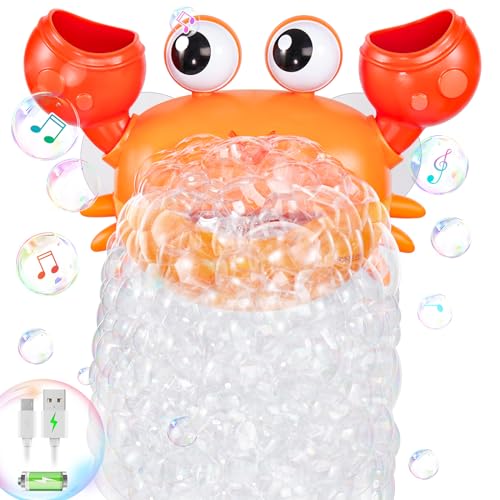 2024 Upgraded Crab Bath Bubble Maker, Wiederaufladbare Seifenblasenmaschine Badespielzeug, Seifenblasen mit Kinderliedern blasen，Orange&Gelb von Gigilli