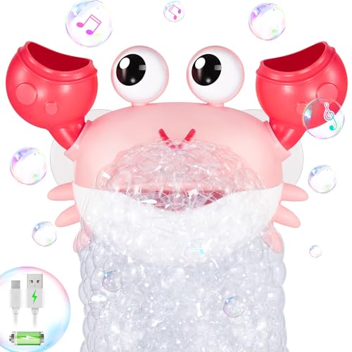 Crab Baby Badespielzeug, Wiederaufladbare Badewanne Bubble Machine Automatische Dusche Badewanne Bubble Maker mit Musik Badespielzeug für Kinder 6-12 12-18 Monate 1-3 4-8 Jungen von Gigilli