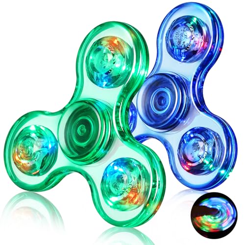 Gigilli Fidget Spinner 2 Pack,Party Favors LED Light Fidget Spinner Spielzeug für Kinder, Stressabbau Anti Angst sensorisches Spielzeug,Dunkelblau & Grün von Gigilli