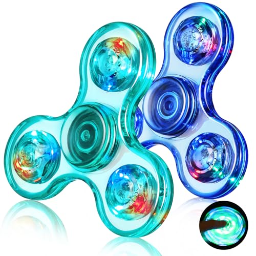 Gigilli Fidget Spinner 2 Pack,Party Favors LED Light Fidget Spinner Spielzeug für Kinder, Stressabbau Anti Angst sensorisches Spielzeug,Dunkelblau & Hellblau von Gigilli