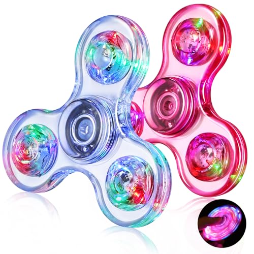 Gigilli Fidget Spinner 2 Pack,Party Favors LED Light Fidget Spinner Spielzeug für Kinder, Stressabbau Anti Angst sensorisches Spielzeug,Valentinstag Ostern Party Taschenfüller Geschenk,Rosa & Weiß von Gigilli