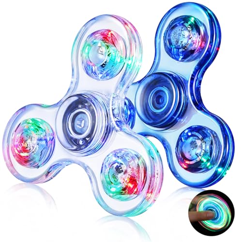 Gigilli Fidget Spinner 2 Pack, LED Light Kristalle Fidget Spinner Spielzeug Finger Toy Party Favors für Kinder, Stressabbau Anti Angst Sensorisches Spielzeug, Weiß & Blau von Gigilli