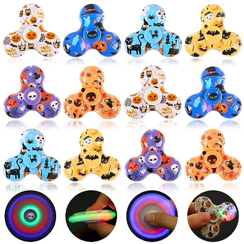 Gigilli Halloween Fidget Spinner 12er Pack, Mini LED Licht Up Fidget Spinner Bulk, Halloween Trick or Treat Bag Füller Kids Party Favors Fidget Spielzeug Goodie Bag Stuffers Glow in The Dark von Gigilli