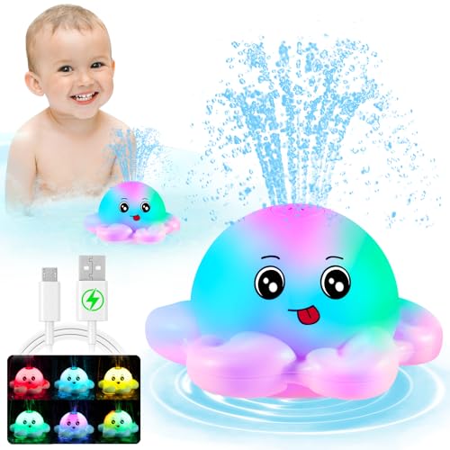 Gigilli Octopus Bath Badewannenspielzeug Baby Badespielzeug,Wiederaufladbares Oktopus Badewanne Spielzeug Automatisches Sprühwasser Baby Geschenk Leuchtend Badespielzeug für Baby Kleinkinder,Rosa von Gigilli