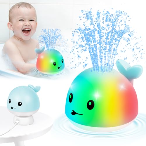 Whale Badespielzeug, wiederaufladbares Baby Badespielzeug, Sprühwasser Licht 6-12 12-18 Monate, Sprinkler Wasser Pool Badewanne Spielzeug für Kleinkinder 1-3 2-4 Jungen Mädchen Kleinkind Kinder,Blau von Gigilli