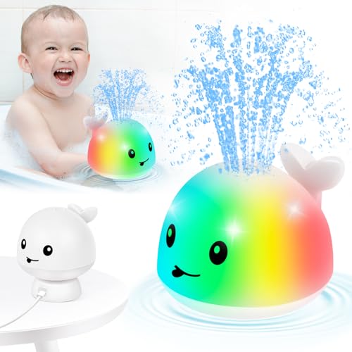 Whale Badespielzeug, wiederaufladbares Baby Badespielzeug, Sprühwasser Licht 6-12 12-18 Monate, Sprinkler Wasser Pool Badewanne Spielzeug für Kleinkinder 1-3 2-4 Jungen Mädchen Kleinkind Kinder, Weiß von Gigilli