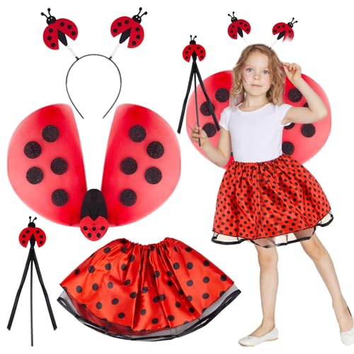 Marienkäfer Kostüm Kinder- Marienkäfer Kostüm Mädchen- Ladybug kostüm Klein- Marienkäfer Zubehör Faschings Kostüm Marienkäfer Tüll Rock Flügel Haarreif Zauberstäbe Verkleidung Cosplay Karneval Kostüm von Gigquake