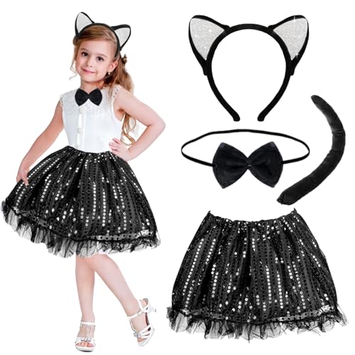 Katzen Kostüm Mädchen, Katze Kostüm Kinder Set Faschingskostüme Verkleidung Zubehör mit Katzen Tutu Rock Schwanz Fliege Stirnband Karneval Katzenkostüm Cosplay Tierkleid Cat Kostüm Mottoparty von Gigquake