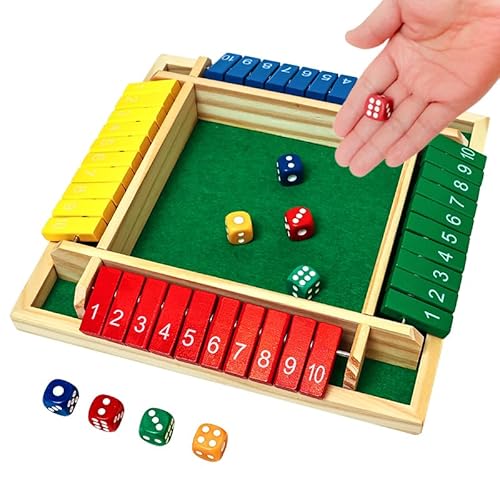 Shut The Box-Klassisches Würfelspiel aus Holz,2-4 Spieler Würfelspiel aus Holz,Bunt Tabletop Taktikspiel mit 8 Würfel,Geeignet für Familien-Mathe-Spiele,KTV,Bar usw,geeignet für alle Altersgruppen von Gigtoop