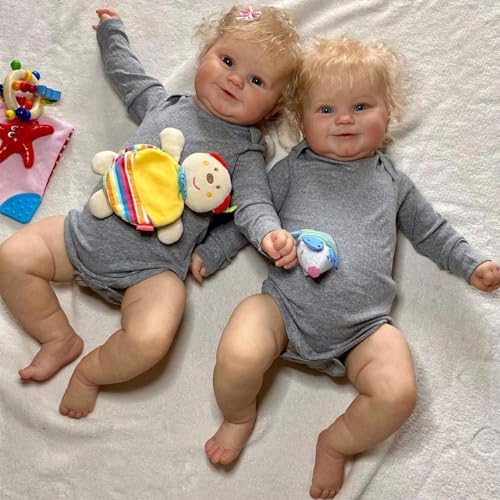 Gihioue Reborn-Babys Aus Weichem Silikon, Handgefertigt, Beweglich, 50,8 cm, Realistische Reborn-Kleinkindpuppen Mit Blondem, Lockigem Haar, Realistische Puppen Mit Weichem Stoff Für Kinder von Gihioue