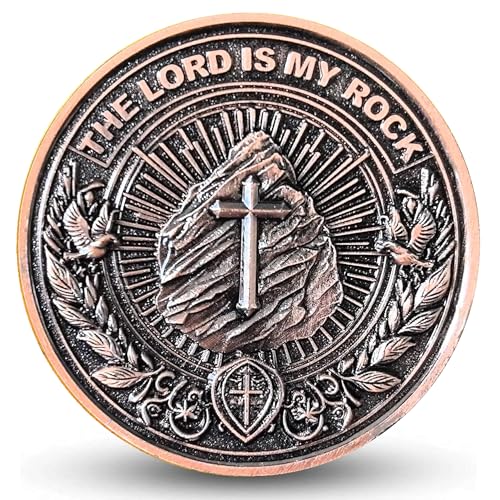 Christliche Herausforderungsmünze – "The Lord is My Rock" inspirierende Glaubensmünze mit Bibelvers Psalmen 18:5,1–4 cm, Metall, Sammlerstück von Gimilang