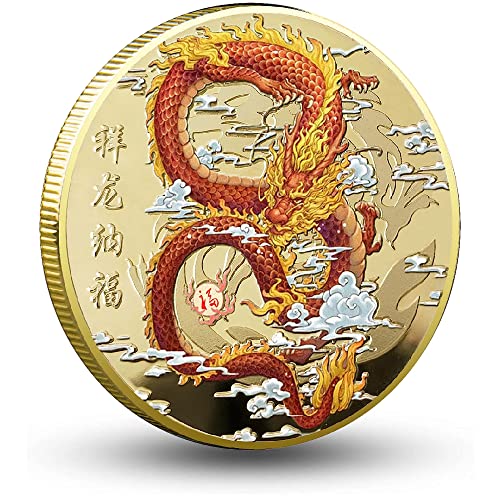 Schwebender chinesischer Drache Gold Glücksmünze - Lotterieticket Rubbelwerkzeug - Glücksbringer Chinesische Herausforderungsmünze von Gimilang