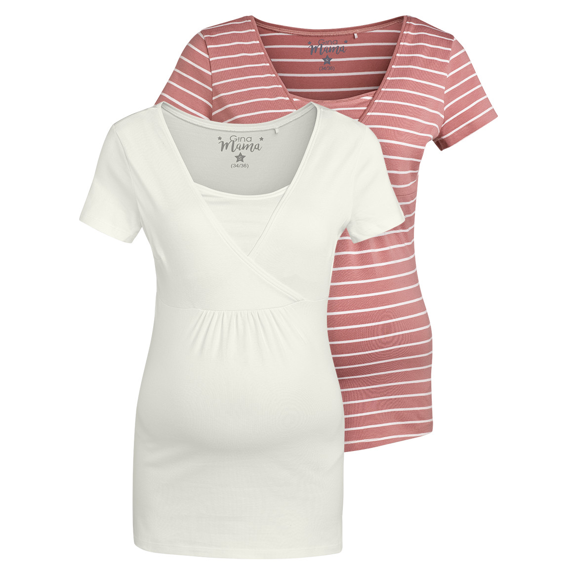 2 Damen Umstands-T-Shirts mit Stillfunktion von Gina