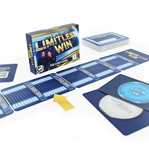 Ginger Fox Ant & Dec's Limitless Win Card Game Beantworten Sie Quizfragen und klettern Sie die Grenzenlose Geldleiter hoch. Familienspaß basierend auf ITVs Hit TV Game Show. Für 1+ Spieler ab 8 Jahren von Ginger Fox