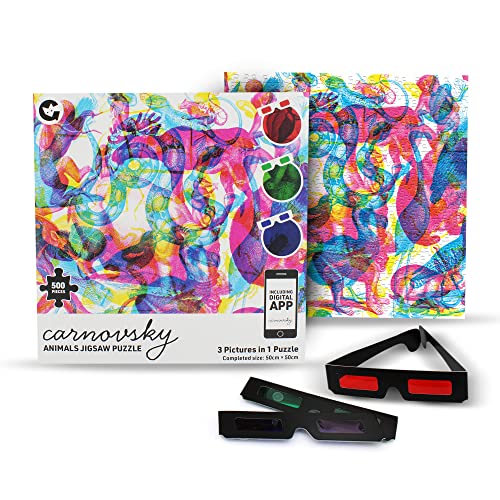 Ginger Fox Carnovsky RGB Animal Puzzle mit 3 Bildern in 1, 500 Teile, inkl. Kunstdruck, Brille und Objektiv-App von Ginger Fox