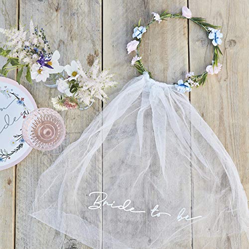 Ginger Ray Bride to Be' Hen Party Veil Mit Blumenkronen-Zubehör, Gold, Einheitsgröße von Ginger Ray