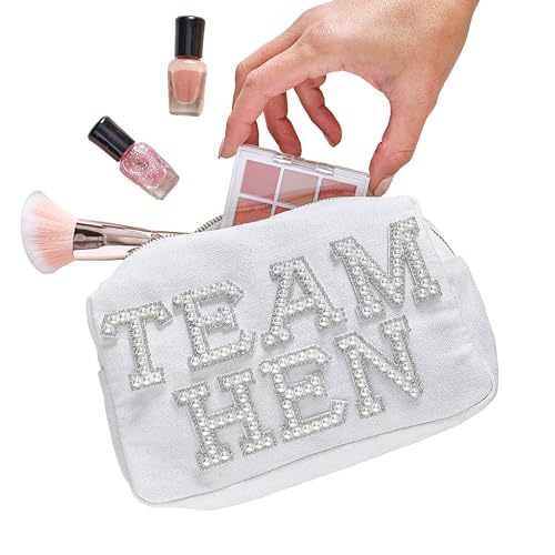 Ginger RayVerzierte Kunstperlen „Team Hen“ Make-up-Kosmetiktasche Junggesellinnenabschiedszubehör 20 cm x 12 cm, Weiß von Ginger Ray