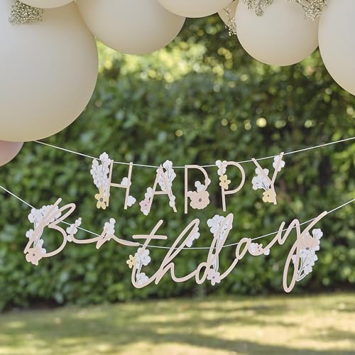 Ginger Ray Blumen-Banner mit Buchstaben „Happy Birthday“, Girlande, Wimpelkette, Hängedekoration, 1,5 m von Ginger Ray