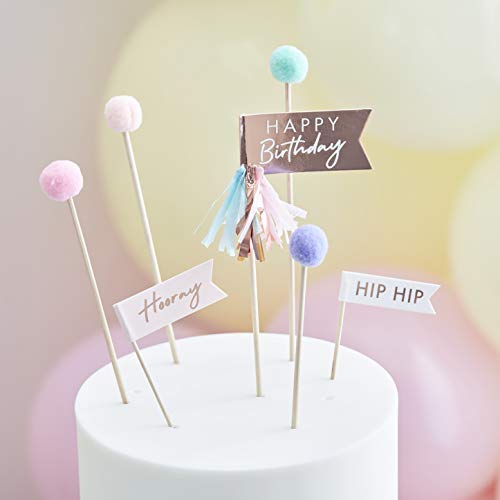 Ginger Ray Hip Hip Hip Hooray Pom Pom und Flaggen Happy Birthday Cake Toppers von Ginger Ray