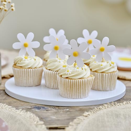 Ginger Ray Papier-Gänseblümchen-Cupcake-Topper, Pompons und Holzspieße, Pastellfarben, 12 Stück von Ginger Ray