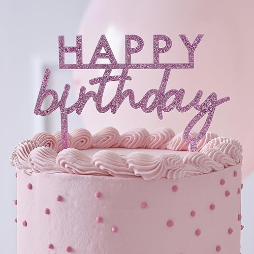 Ginger Ray Pink Glitter Acrylic 'Happy Birthday' Cake Topper Pamper Party Cake Decoration 11.7cm x 13.4cm von Ginger Ray