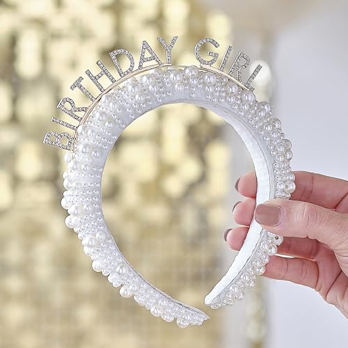 Ginger Ray Silver 'Birthday Girl' Headband with Faux Pearls Birthday Party Wearable Accessory von Ginger Ray