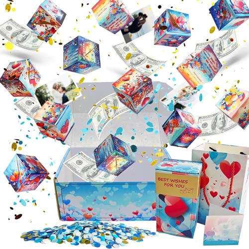 20pcs Lustig Explosionsbox Geschenke Überraschungsbox mit Grußkarte Konfetti DIY Geburtstag Explosionsgeschenkbox Pop Up Geldgeschenke Verpackung Blue Surprise Money Gift von Ginkago